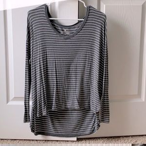 Grey and White Striped High Low Longsleeve Shirt